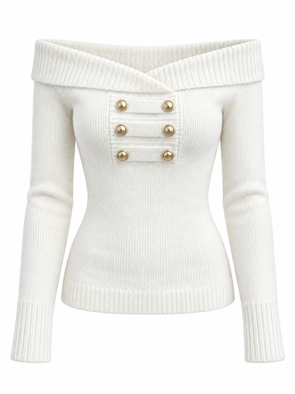プレッピーボタン オフショルニット
