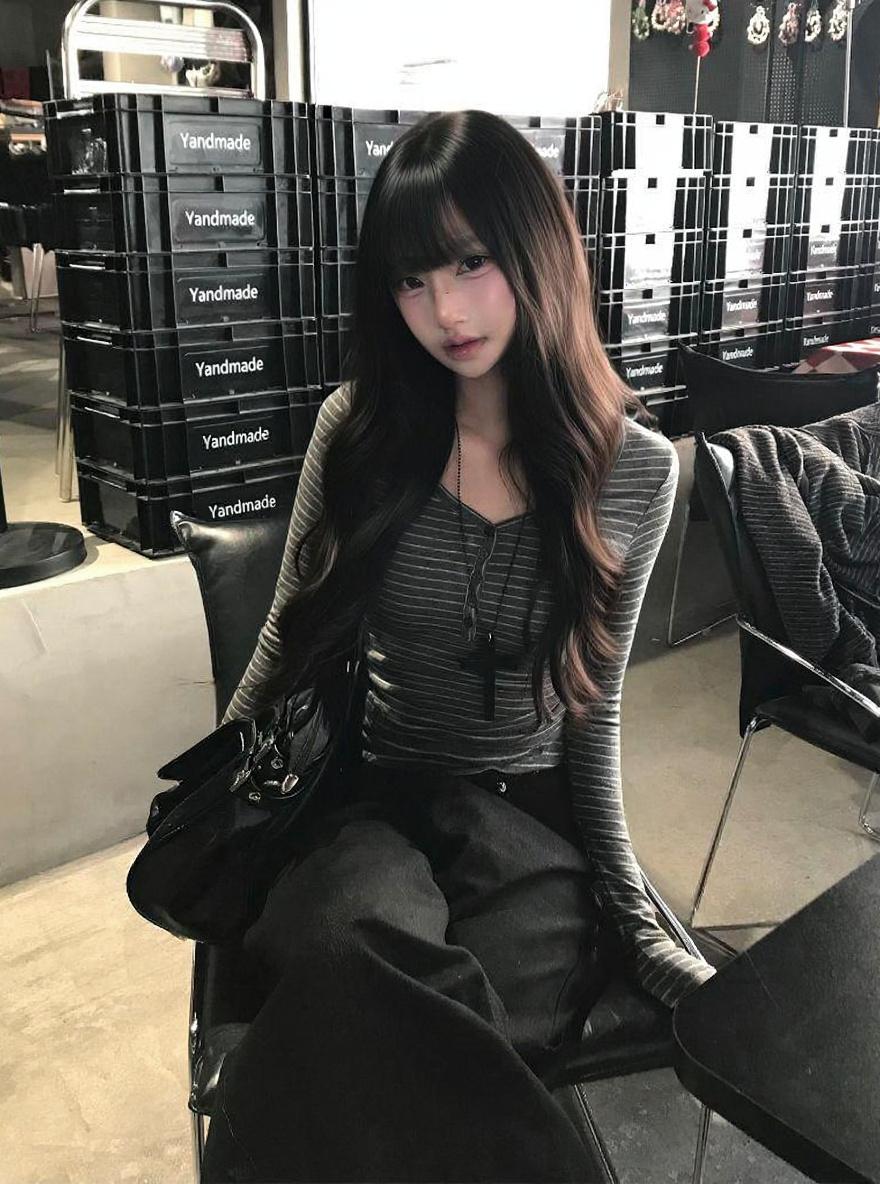 レトロボーダーリブトップス