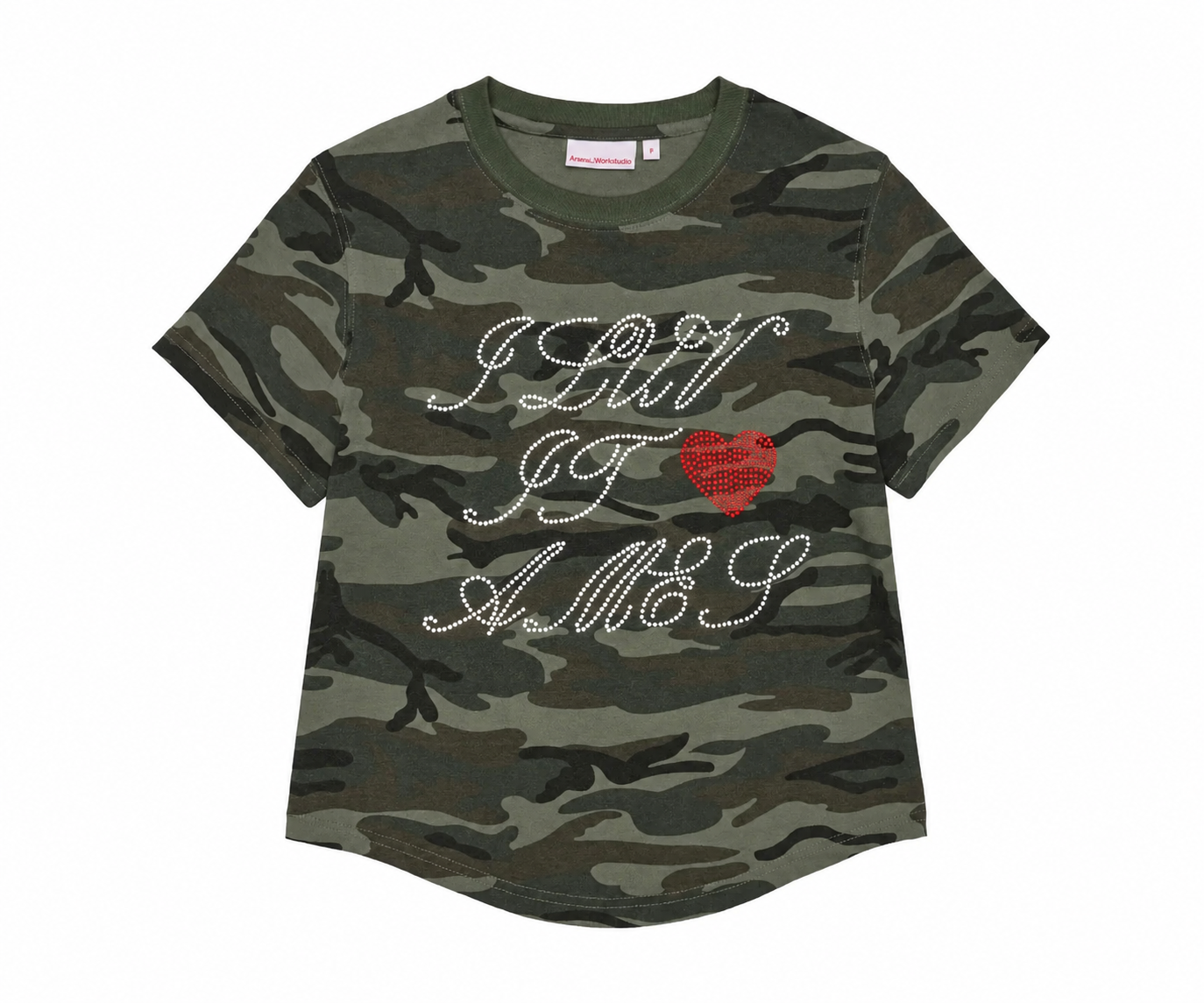 ラインストーンカモクロップドTシャツ