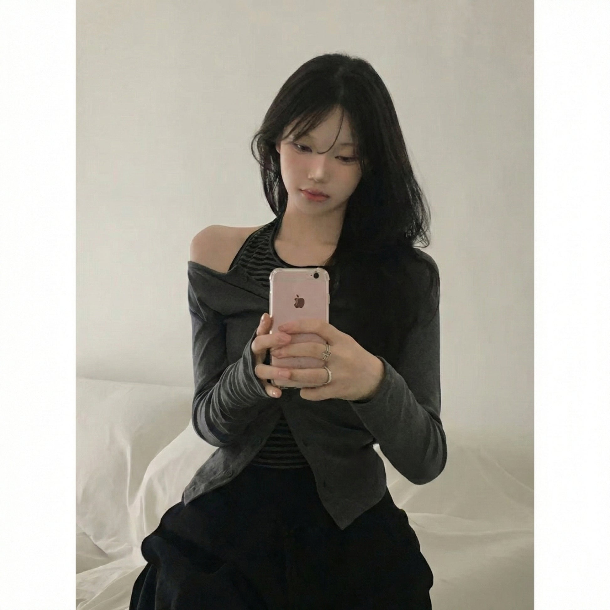 2WAYオフショル ボタンカーディガントップス