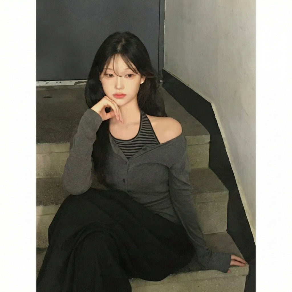 2WAYオフショル ボタンカーディガントップス