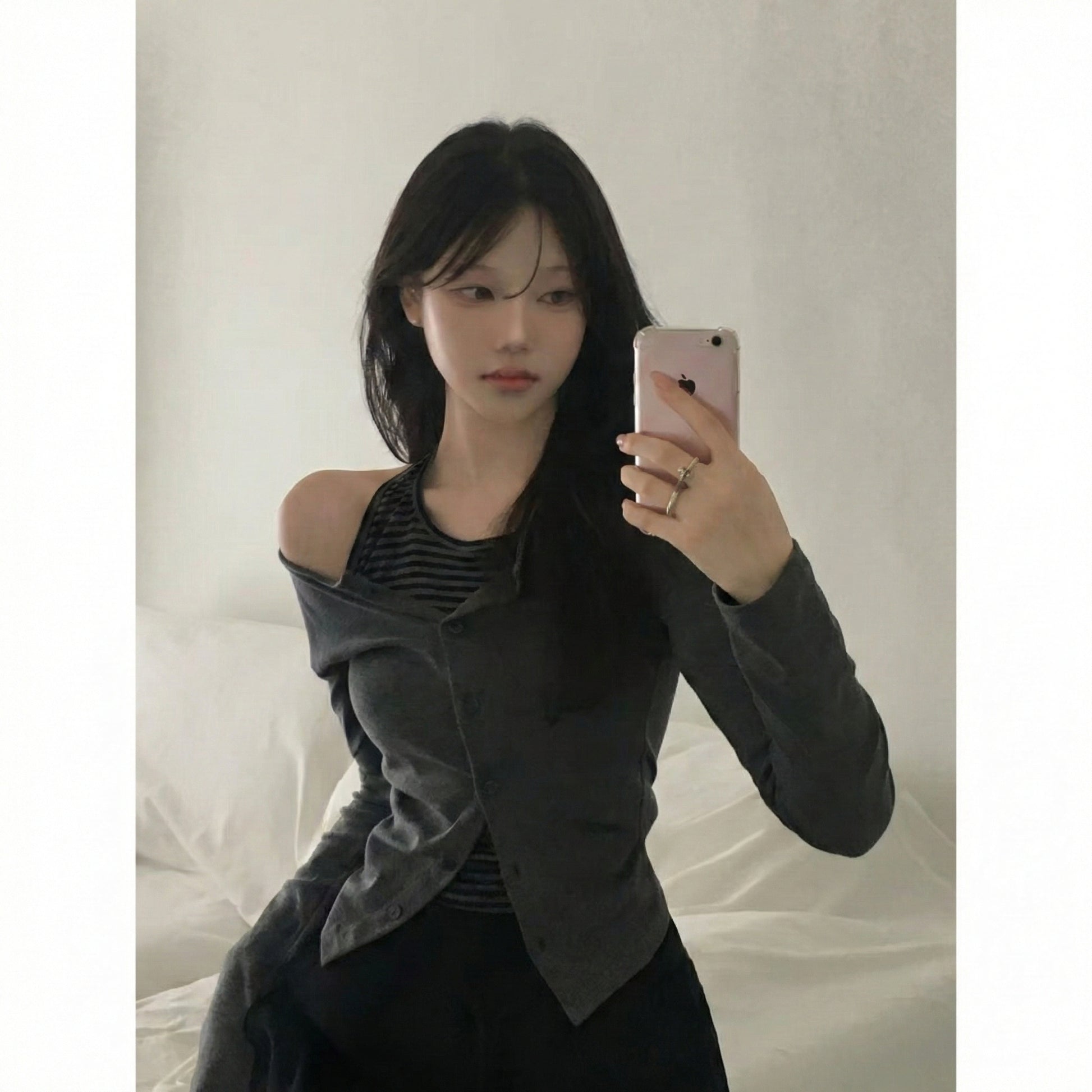 2WAYオフショル ボタンカーディガントップス