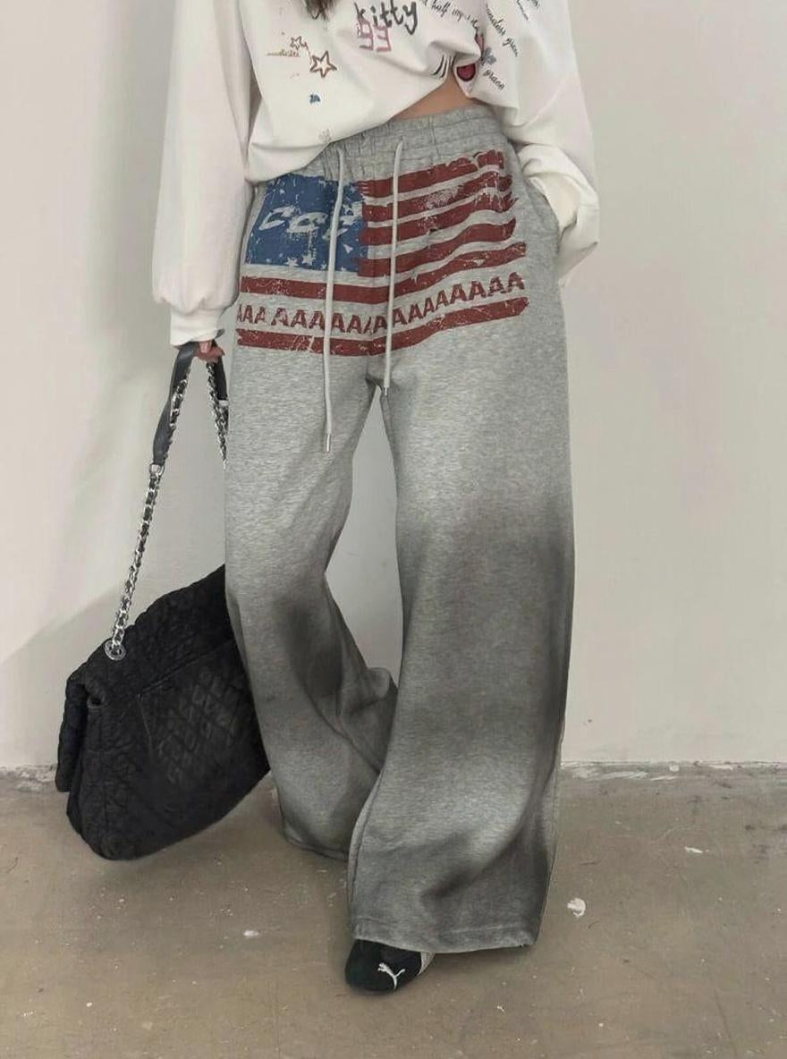ヴィンテージUSAフラッグ ワイドスウェットパンツ