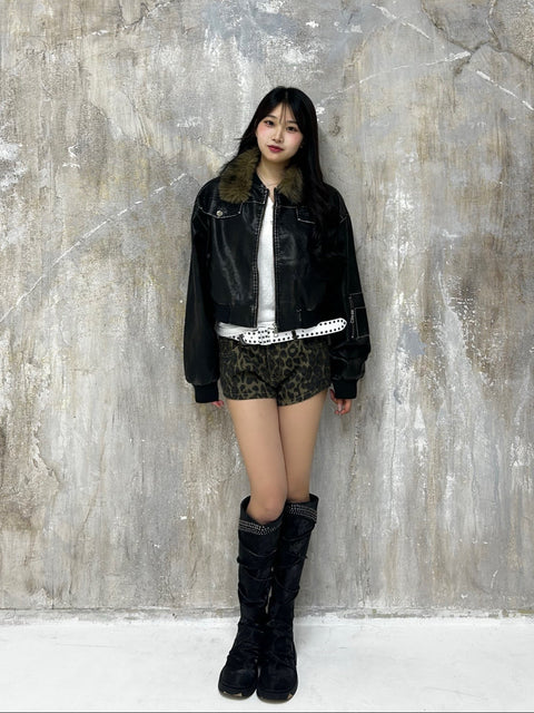 【10日以内お届け】2WAYヴィンテージクロップドファーレザージャケット