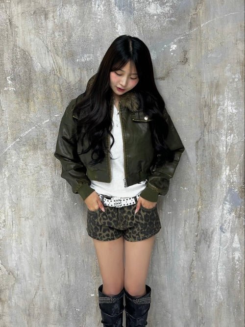 【10日以内お届け】2WAYヴィンテージクロップドファーレザージャケット