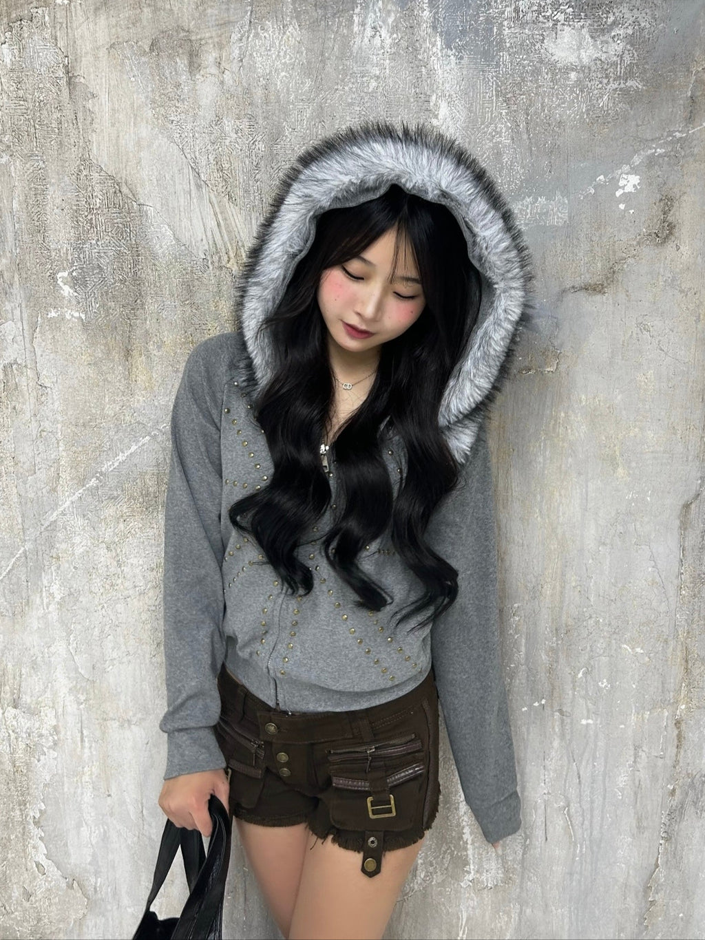 ファーカラーフード付きジップパーカー