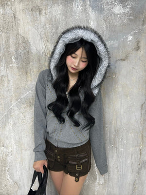 ファーカラーフード付きジップパーカー