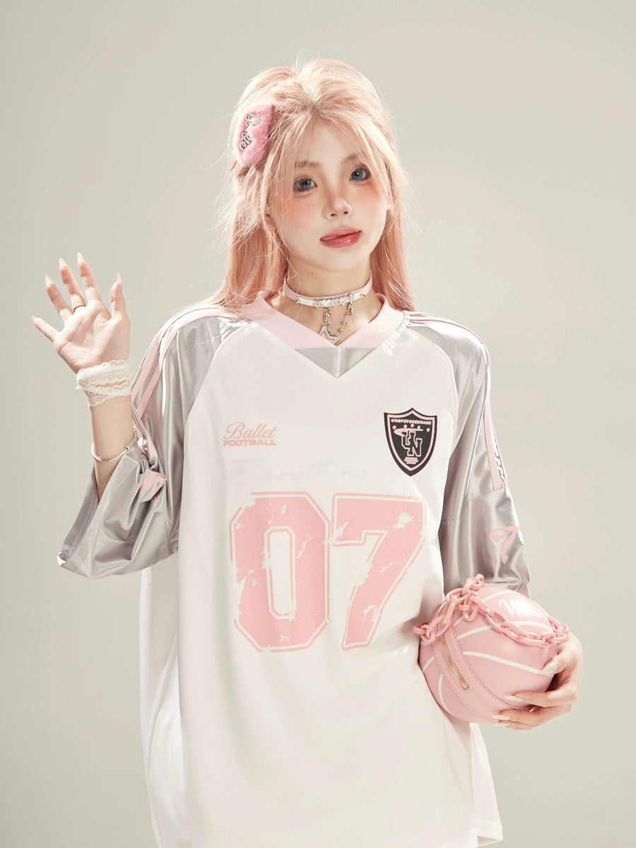 07リボンデザインサッカーTシャツ KOR576