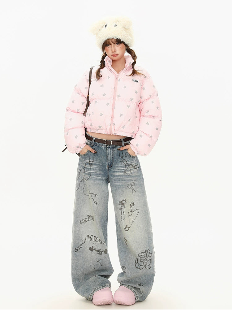 スタープリントスタンドカラーダウンジャケット