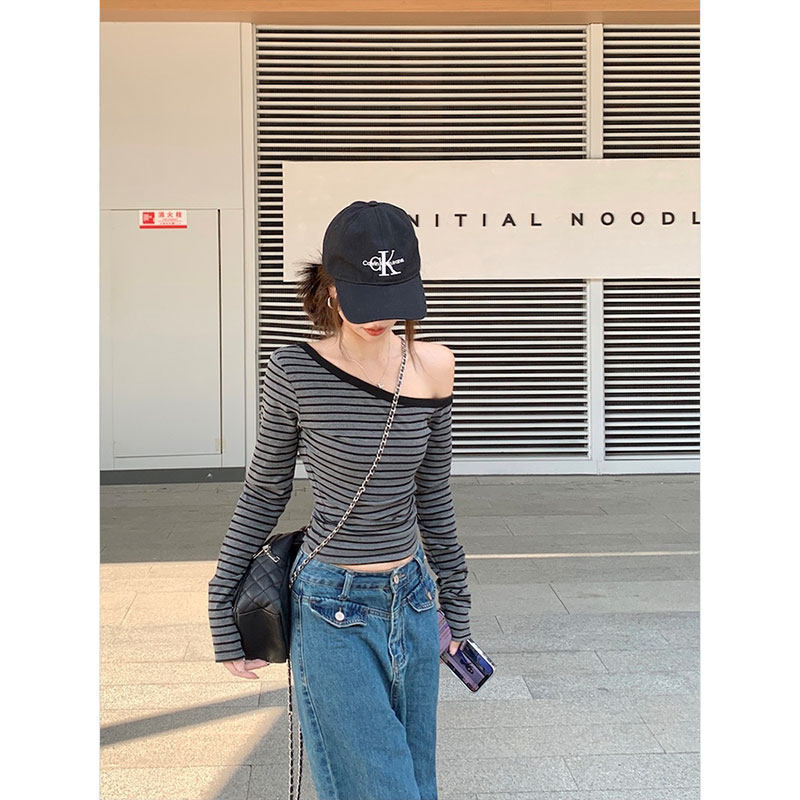 ストライプワンショルロンT