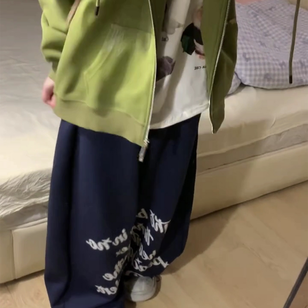 レタリングプリント ルーズワイドスウェットパンツ