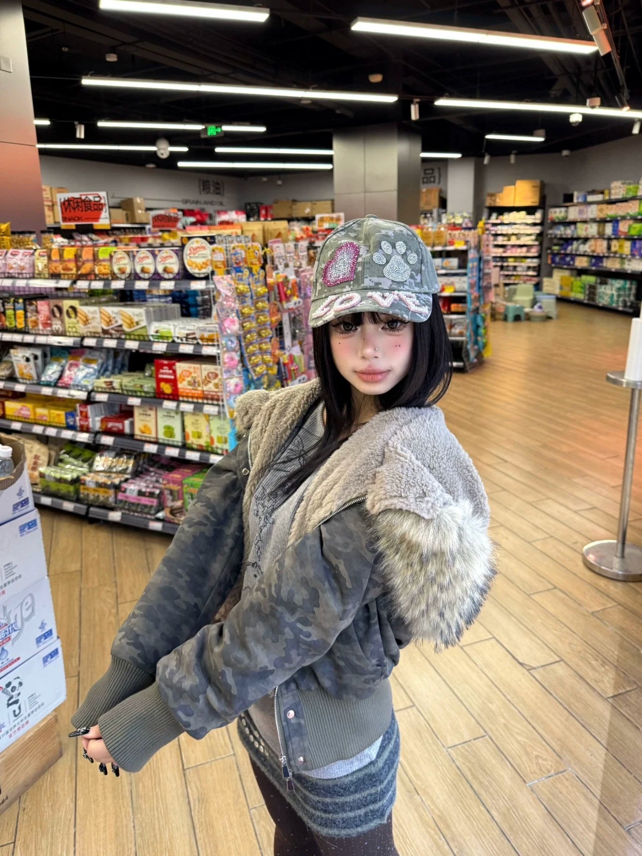 ラインストーンパウデコキャップ