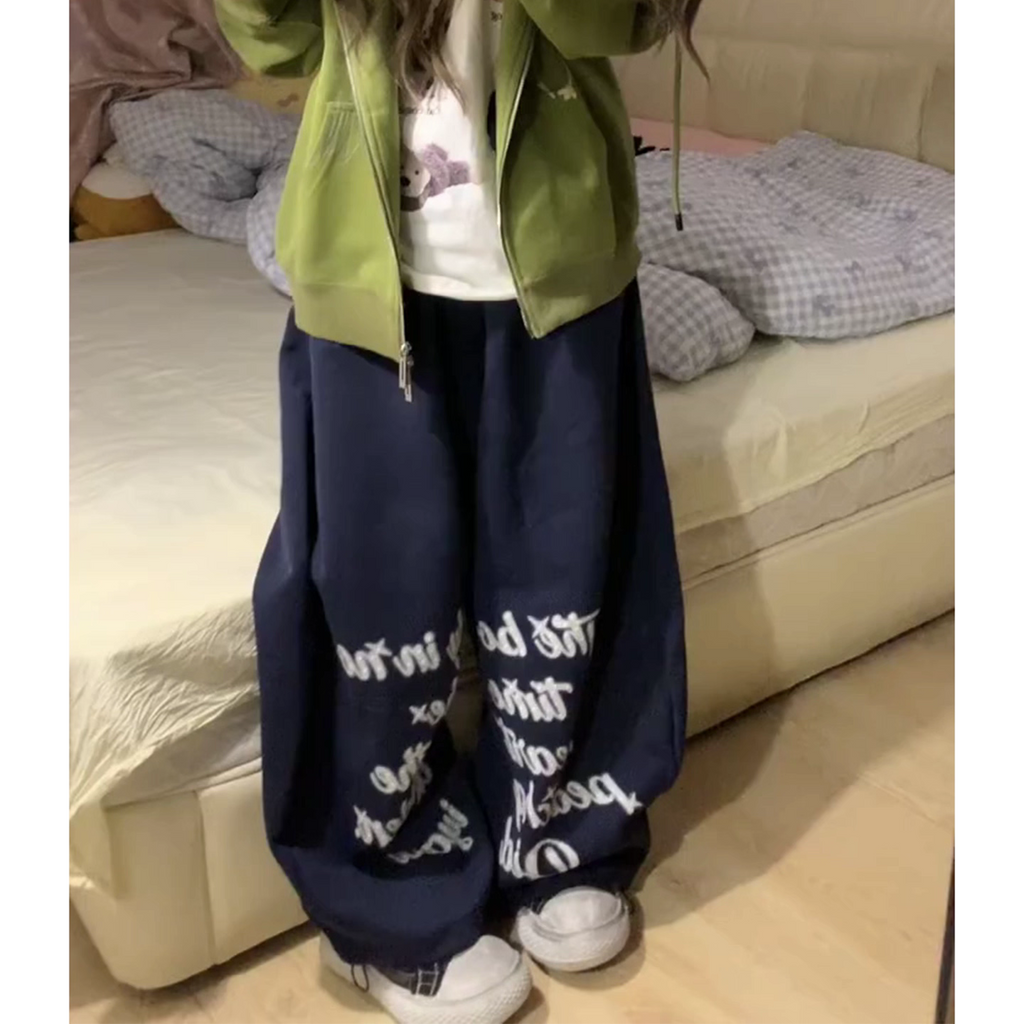 レタリングプリント ルーズワイドスウェットパンツ