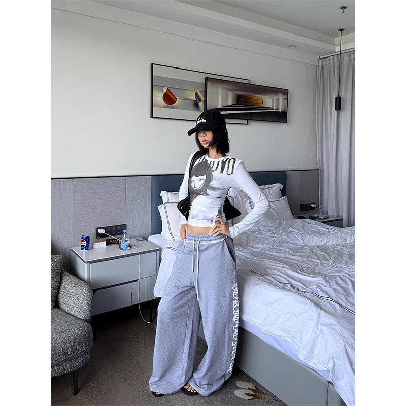 レタリンググラフィック ワイドスウェットパンツ