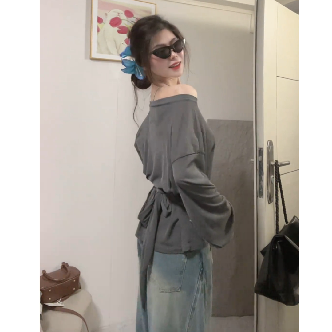 ウエストリボンオフショルロンT