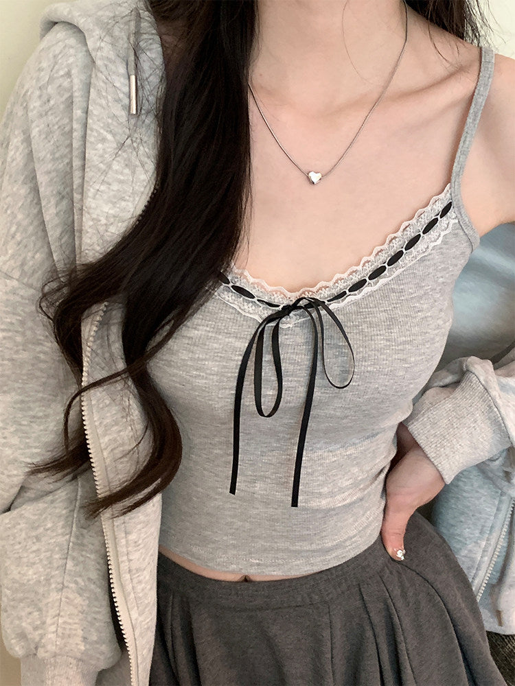 バイカラーリボンスリムキャミ