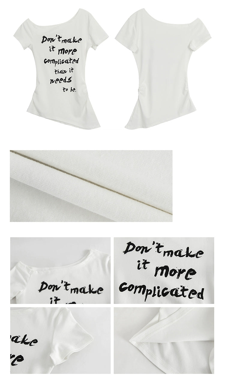 アシメオフショルレターTシャツ