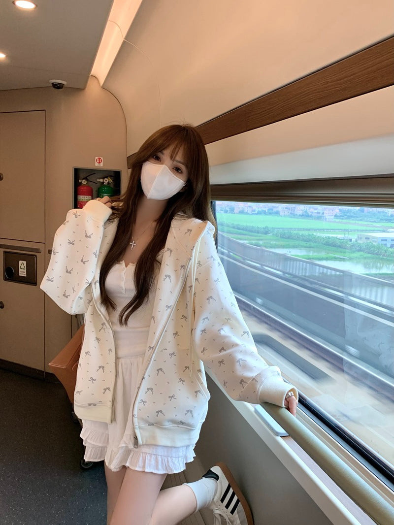 リボンジップアップパーカー
