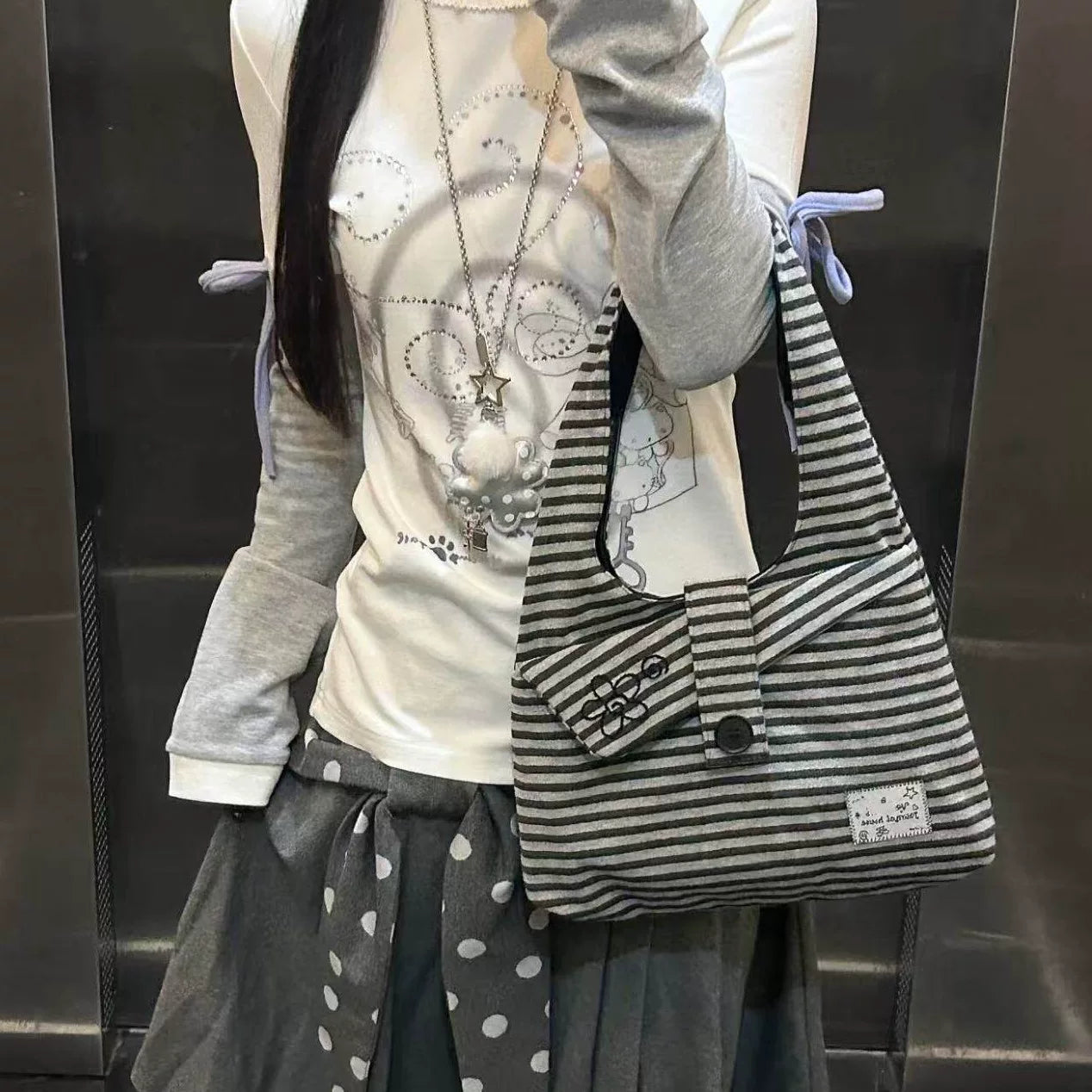 カジュアルボーダーアクセントトート