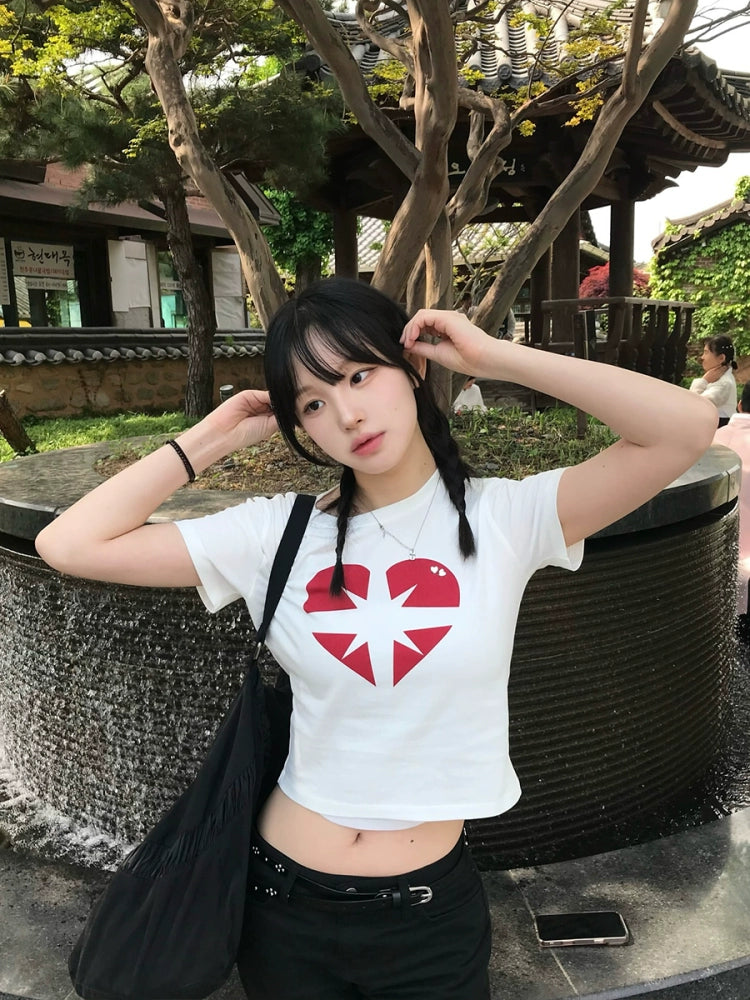 ハートプリントクロップドTシャツ