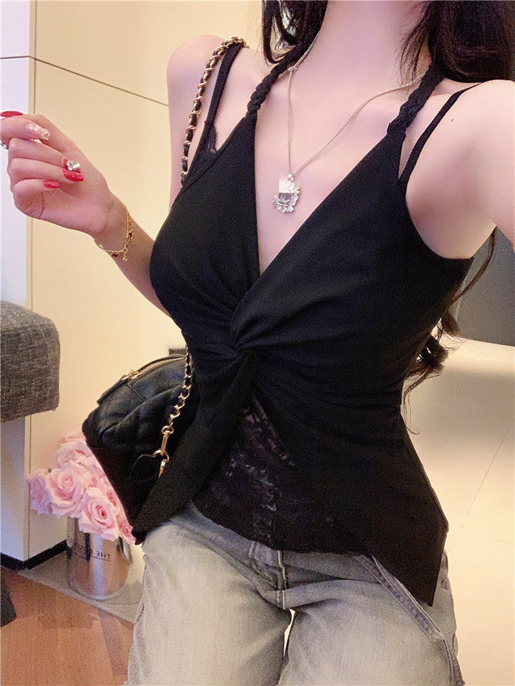 ツイストデザインレースドッキングトップス