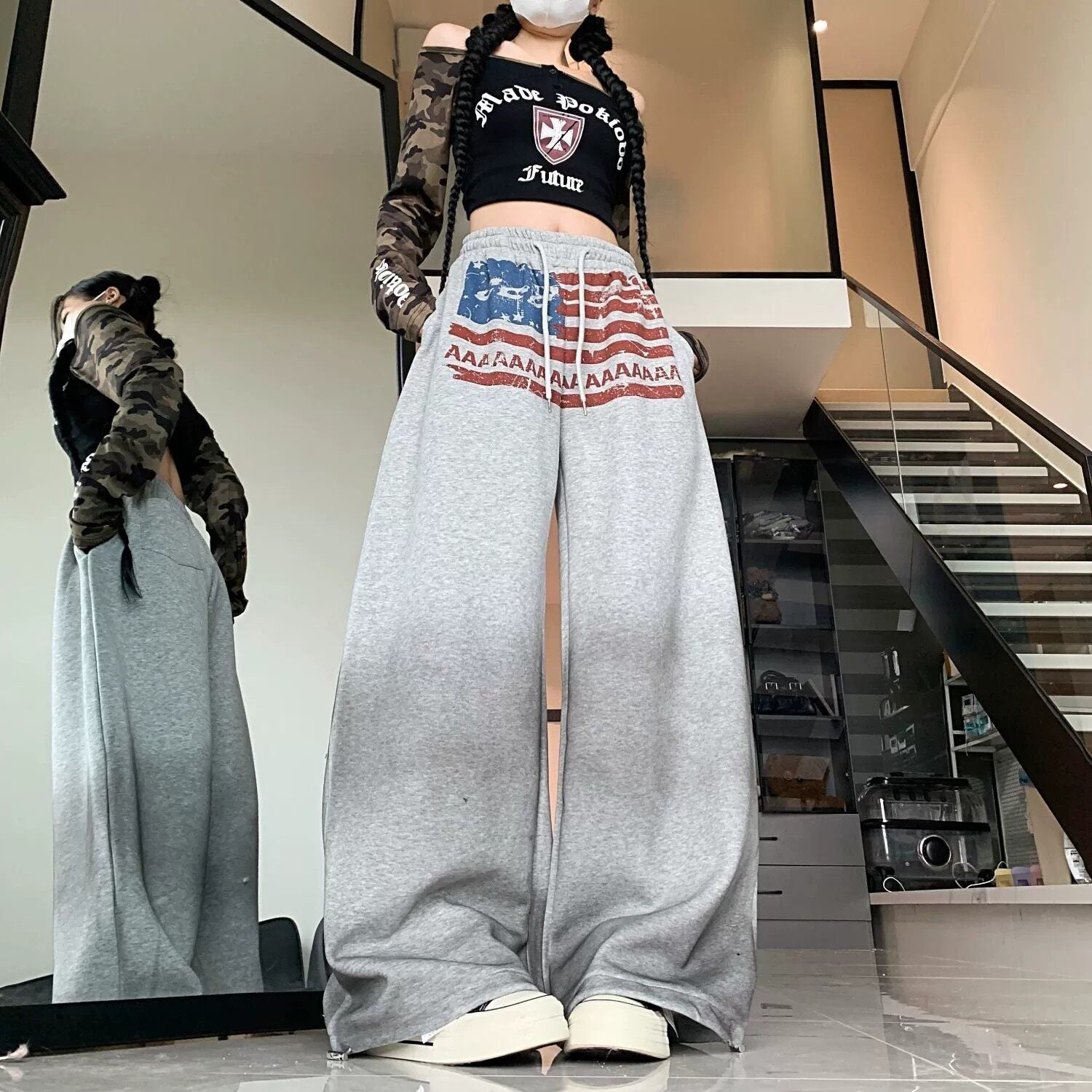 ヴィンテージUSAフラッグ ワイドスウェットパンツ