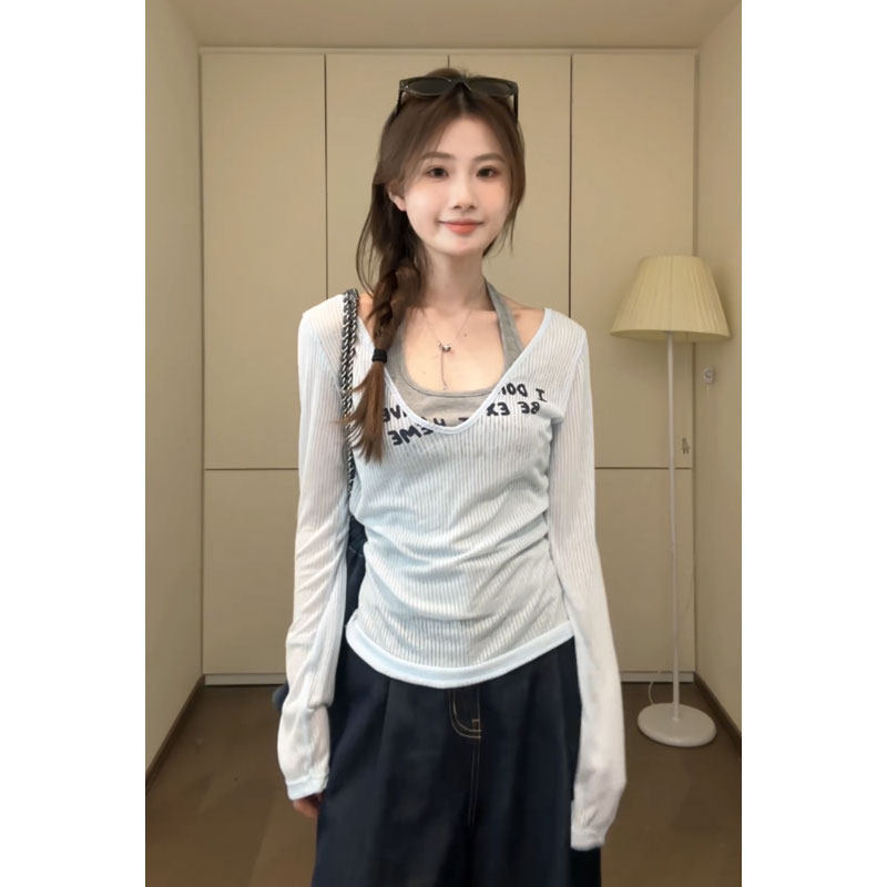 ダブルネック デザインリブトップス