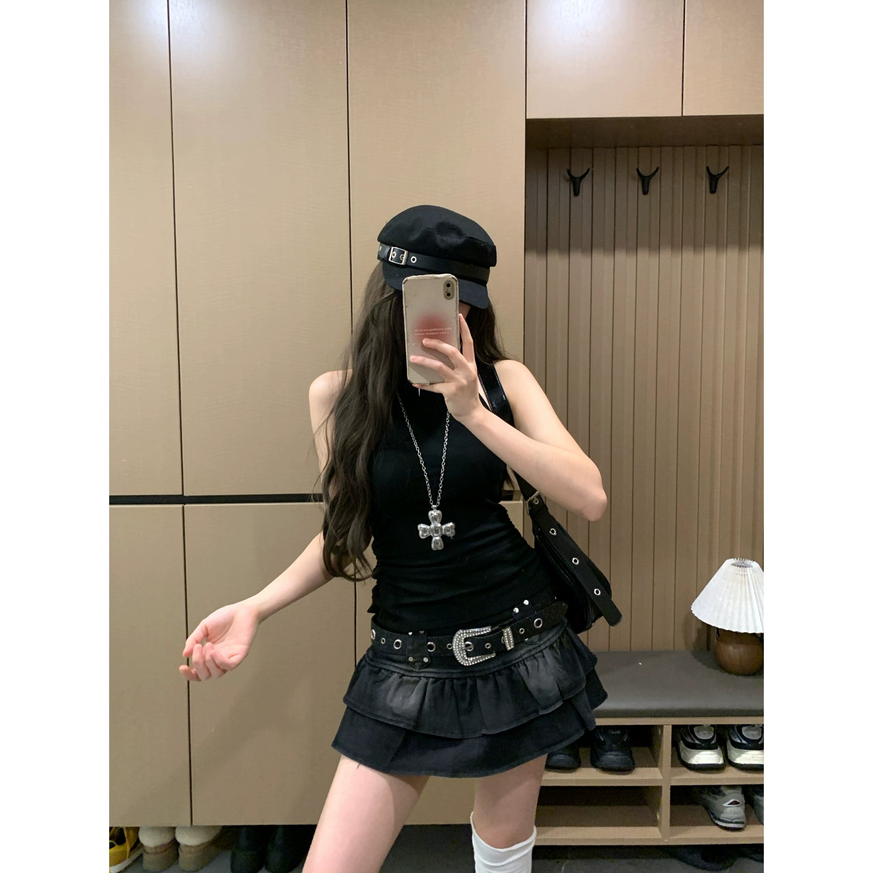 スタッズウォッシュドデニムスカート