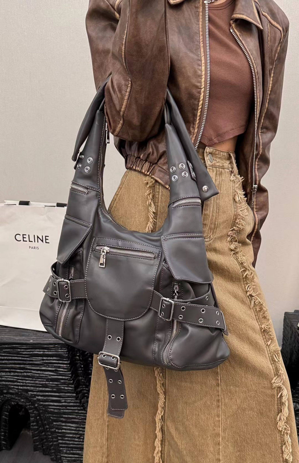 ジップライダースレザーバッグ