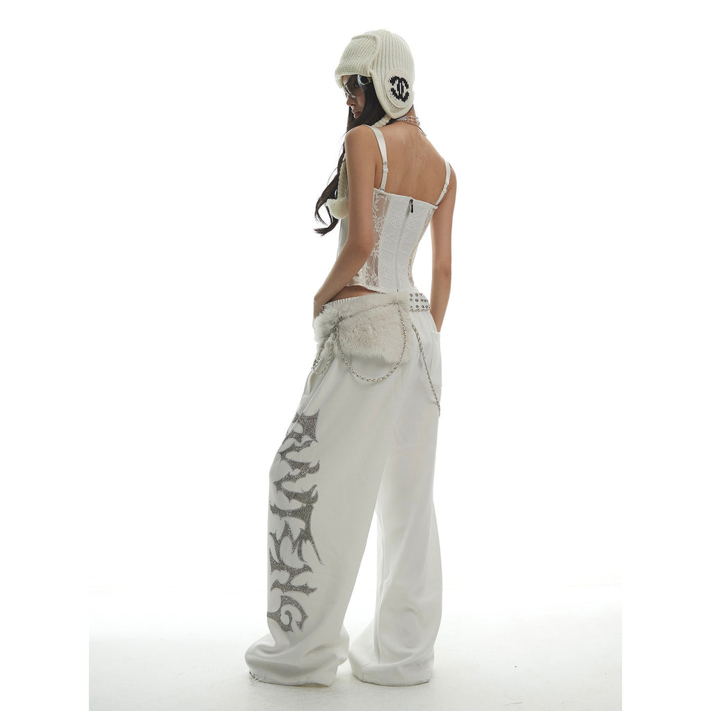 シルバーグリッターロゴスウェットパンツ