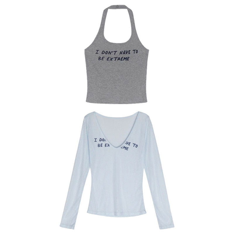 ダブルネック デザインリブトップス