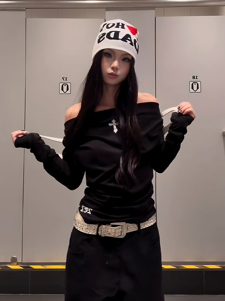 Y2Kクロス オフショルトップス