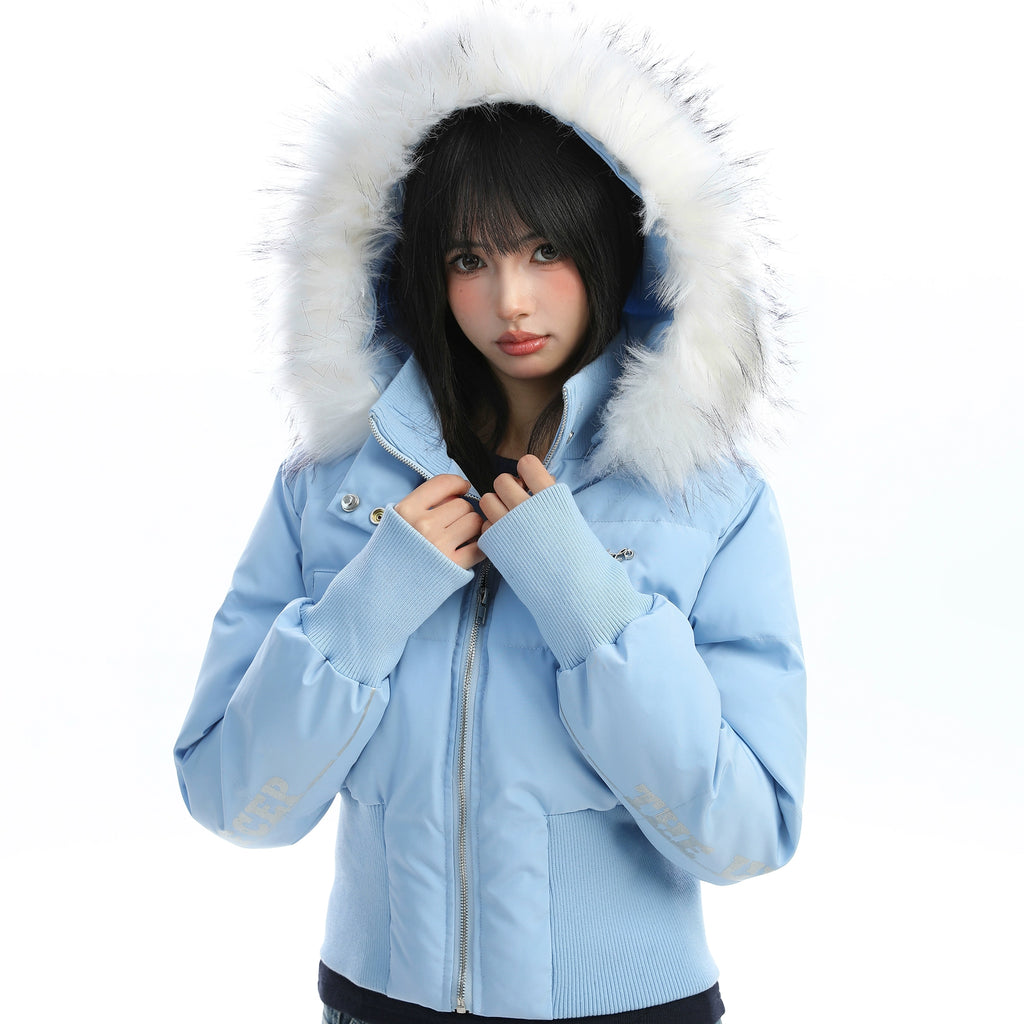 ファーフードショートダウンジャケット(ファー取り外し可能)