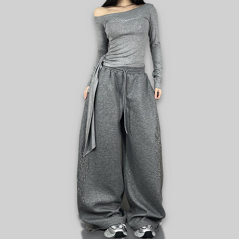 ラインストーンスウェットパンツ