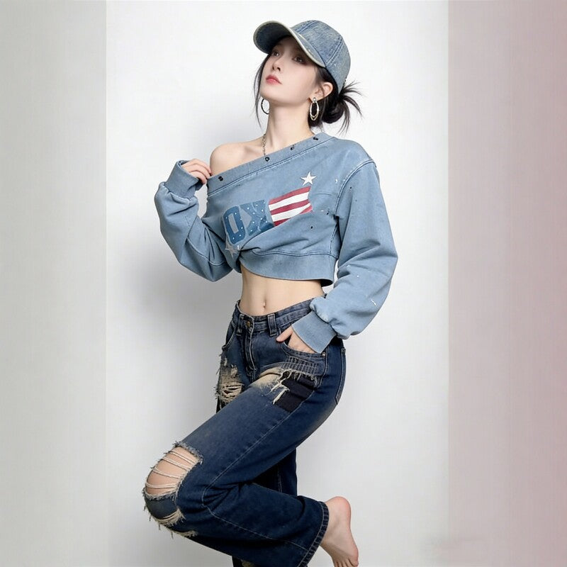 アメリカンロゴオフショルスウェット