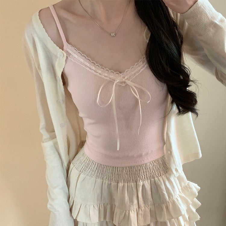 バイカラーリボンスリムキャミ