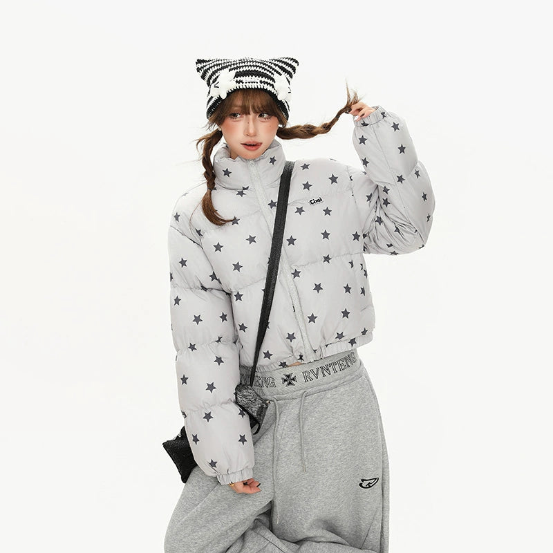 スタープリントスタンドカラーダウンジャケット