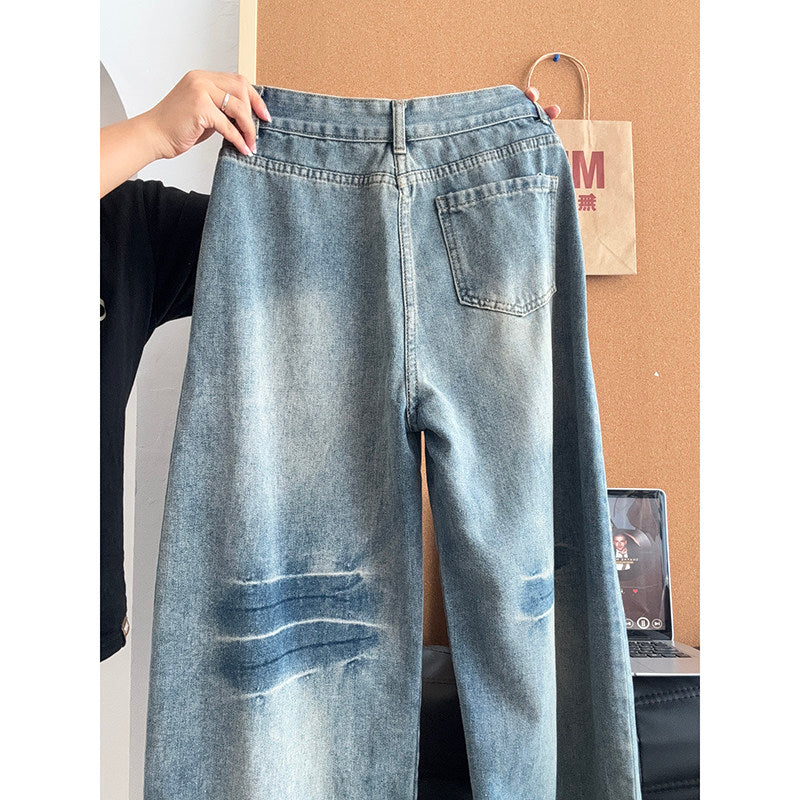 フラワー刺繍ワイドデニムパンツ