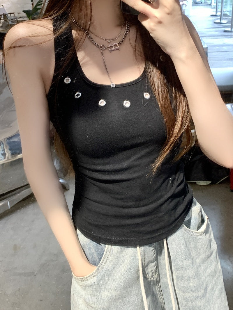 スタッズアクセントスリムタンクトップ