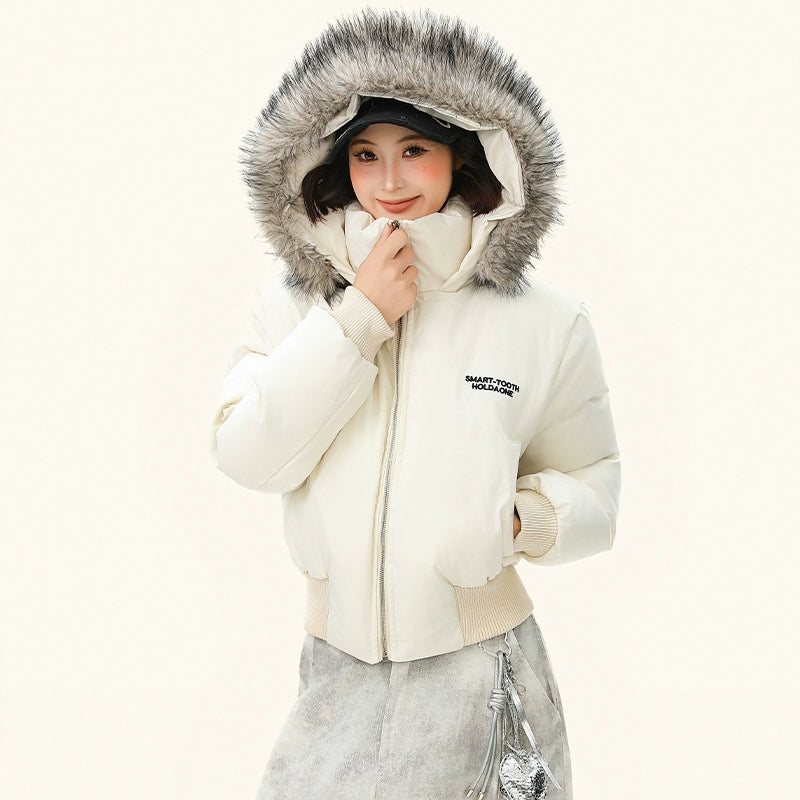 フェイクファーフードショートダウンジャケット