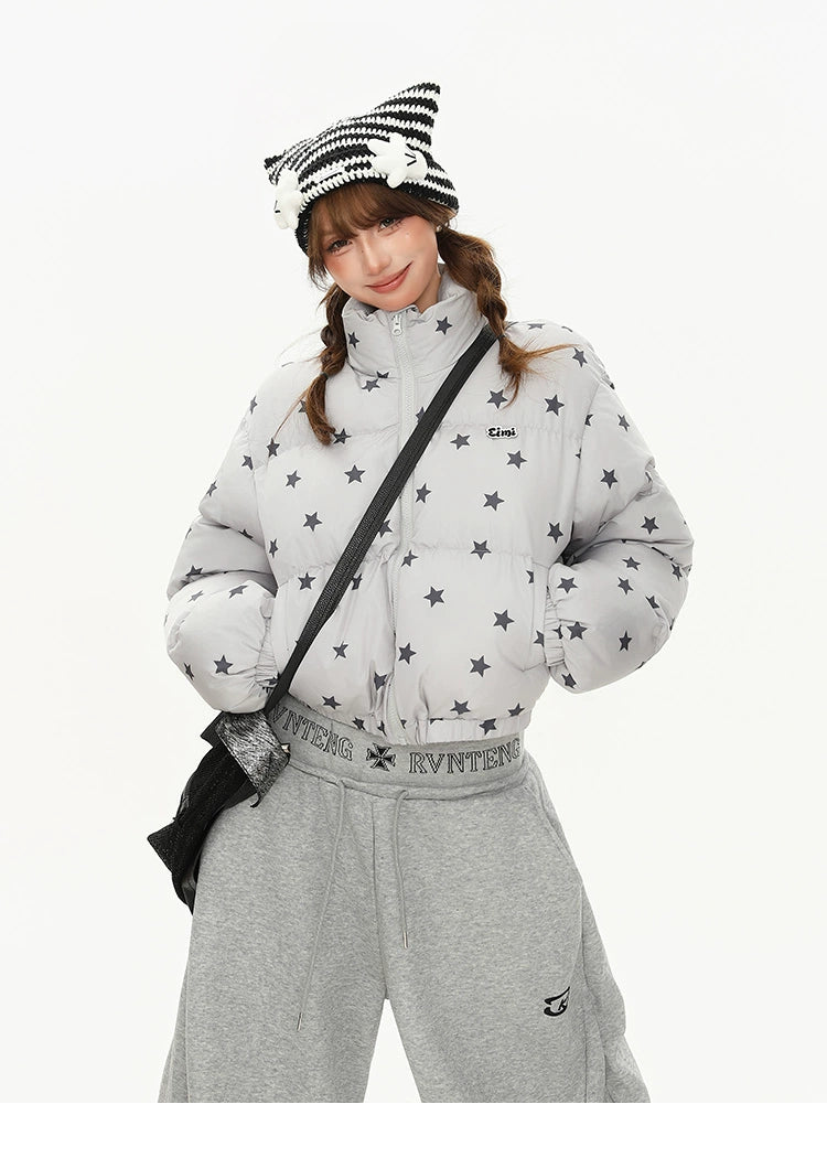 スタープリントスタンドカラーダウンジャケット