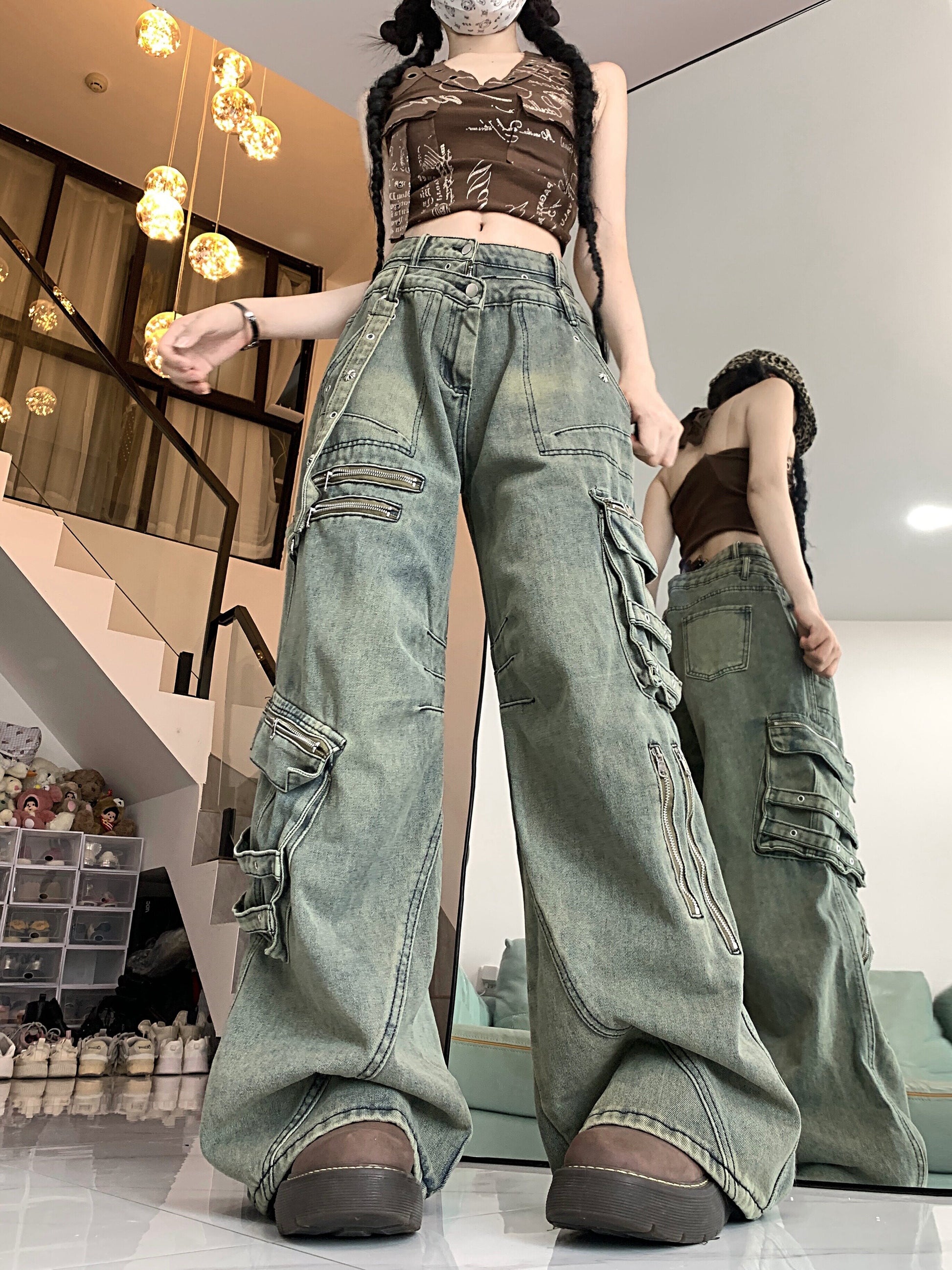 ヴィンテージウォッシュ マルチポケットカーゴデニム