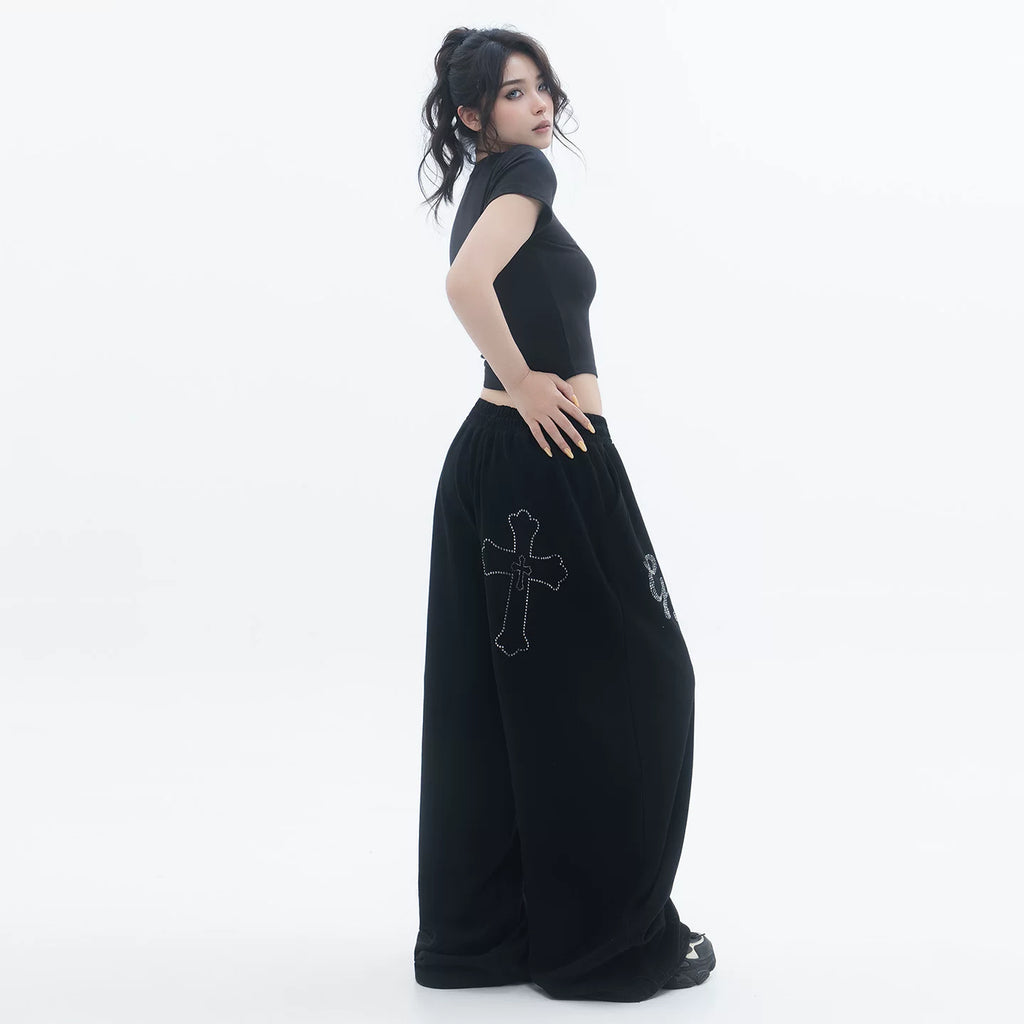 ラインストーンロゴスウェットパンツ