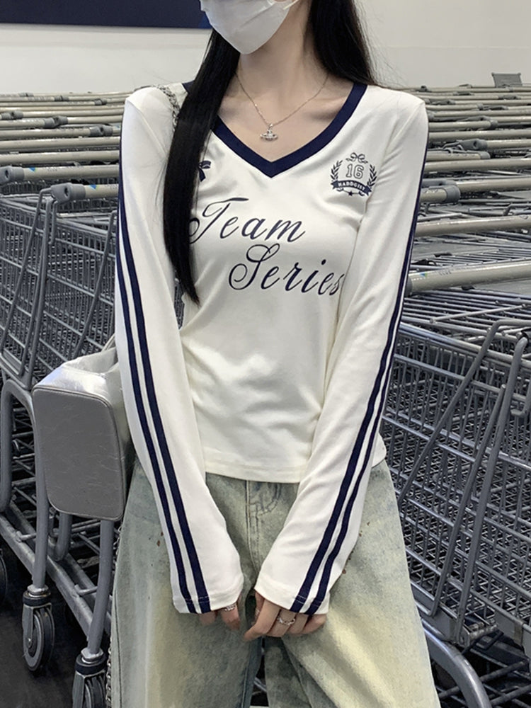 VネックスポーティーロングTシャツ V121