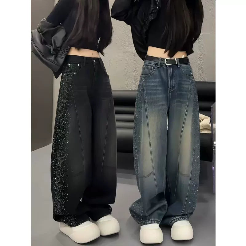 サイドラインストーンワイドデニム