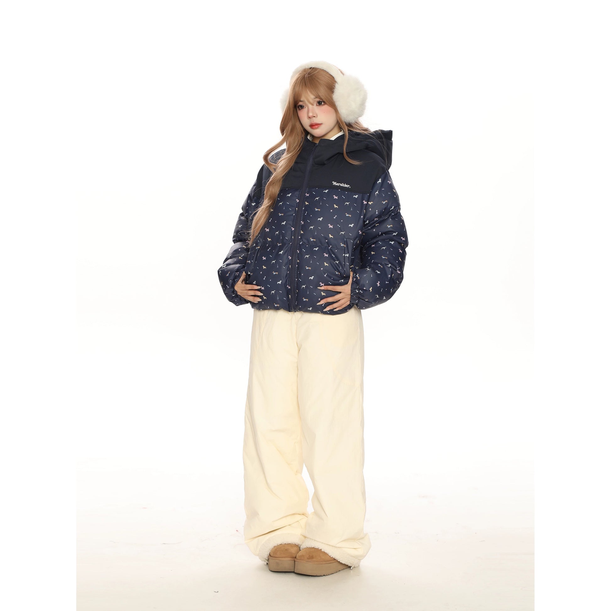 ドッグパターンショートダウンジャケット