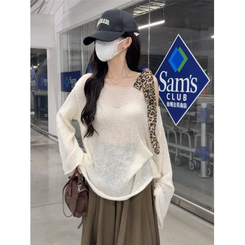 レオパードリボン ワンショルダーニット