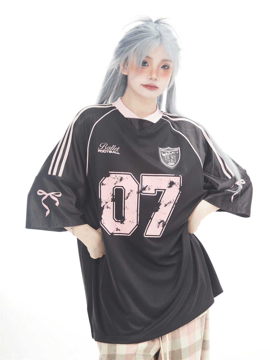 07リボンデザインサッカーTシャツ KOR576