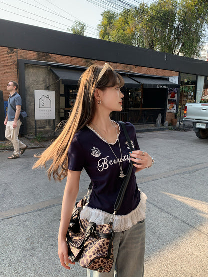 レースフリルスポーティーTシャツ V120