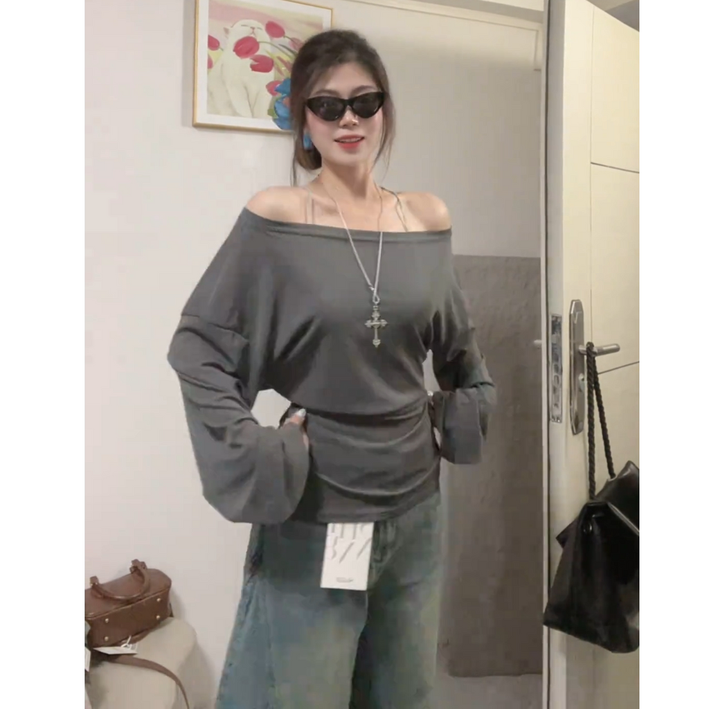 ウエストリボンオフショルロンT